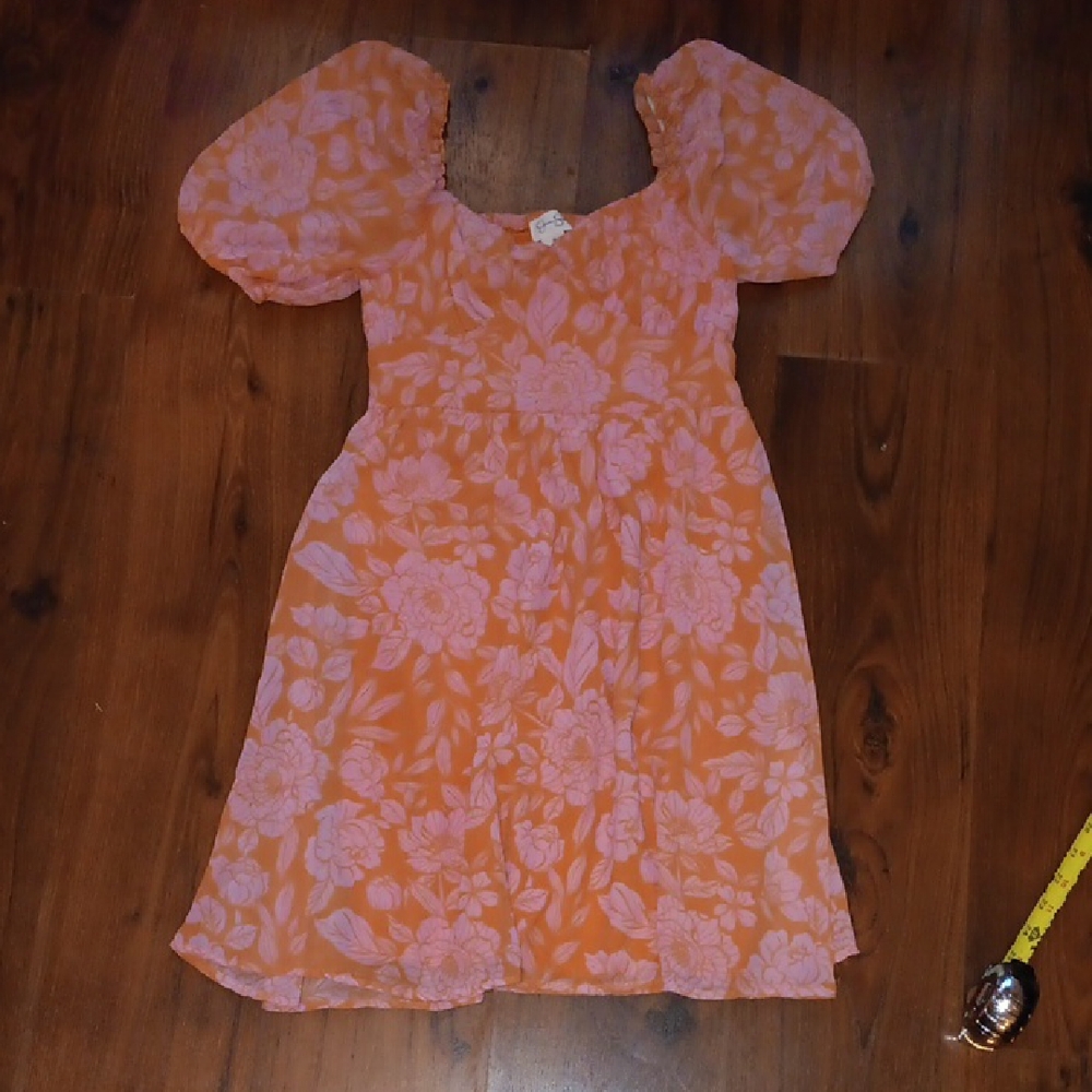 Jessica Simpson Vibrant Orange and Pink Floral Dress. #812